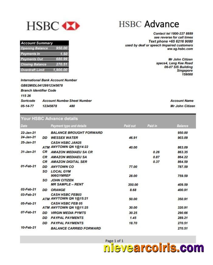 Singapore HSBC excel pdf
